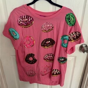 QUEEN OF SPARKLES Pink Donut Sequin Top
